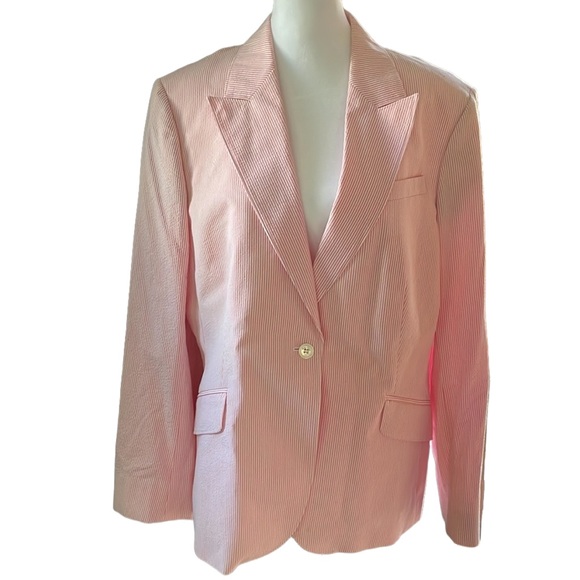 Brooks Brothers Jackets & Blazers - Brooks Brothers Pink and White Pinstripe Blazer Plus Size 16